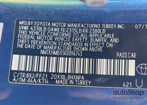 2019 Toyota C-Hr Xle from USA, damaged, VIN NMTKHMBX5KR096743